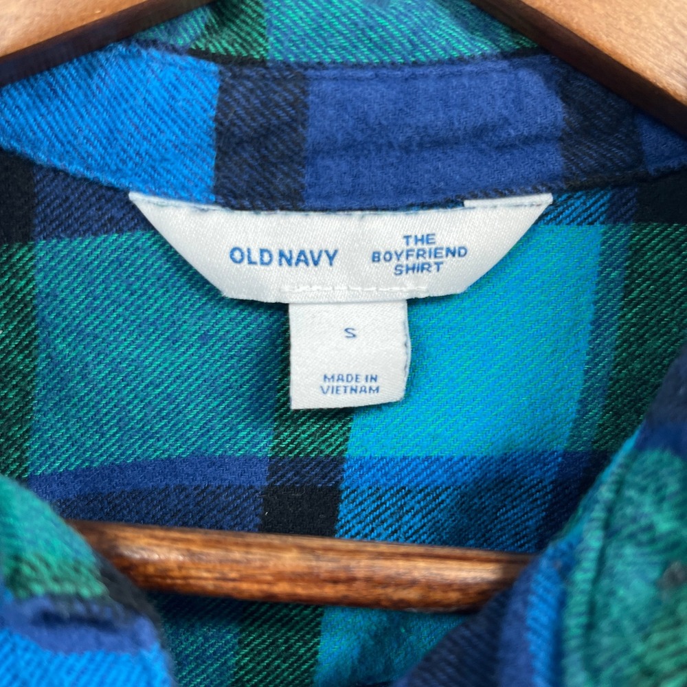 Old Navy Flannel Shirt Womens Small Blue The Boyfriend Shirt Plaid Cabincore - Picture 7 of 9